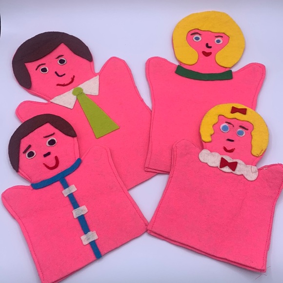 Vintage | Toys | Vintage Father Mother Daughter Son Pink Handmade Felt ...